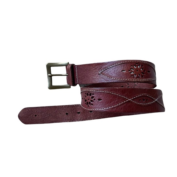 Vintage western style embroidered leather belt in chestnut brown one Size - Picture 14 of 15